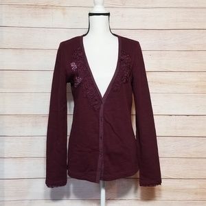 Eddie Bauer burgundy cardigan (13-073)